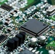 Close-up of a printed circuit board with surface-mount components